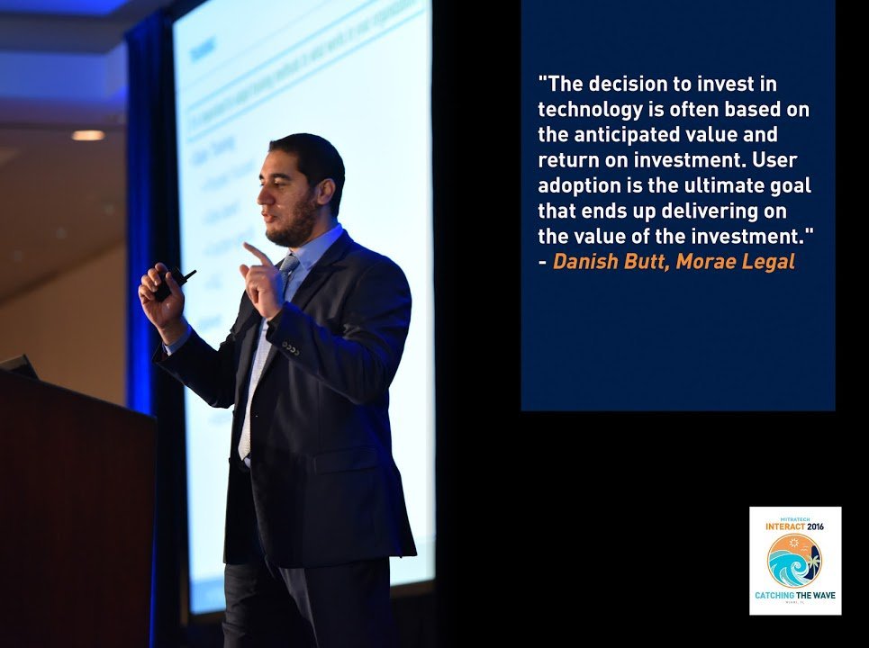 Danish Butt delivering the keynote at Mitratech Interact 2016 in Miami, representing Morae Legal